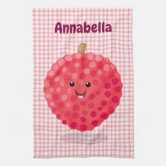 Cute pink lychee cartoon illustration kitchen towel (Vertical)