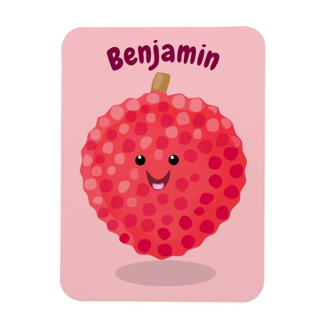 Cute pink lychee cartoon illustration magnet (Vertical)