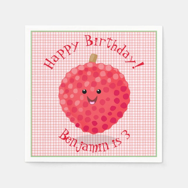 Cute pink lychee cartoon illustration napkin (Front)