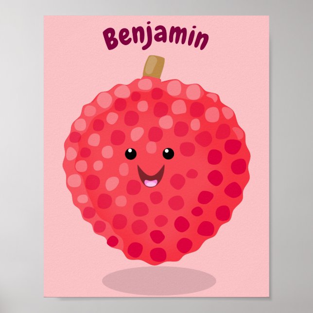 Cute pink lychee cartoon illustration poster (Front)