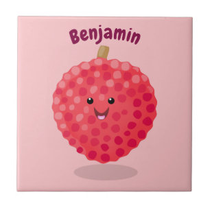 Cute pink lychee cartoon illustration tile