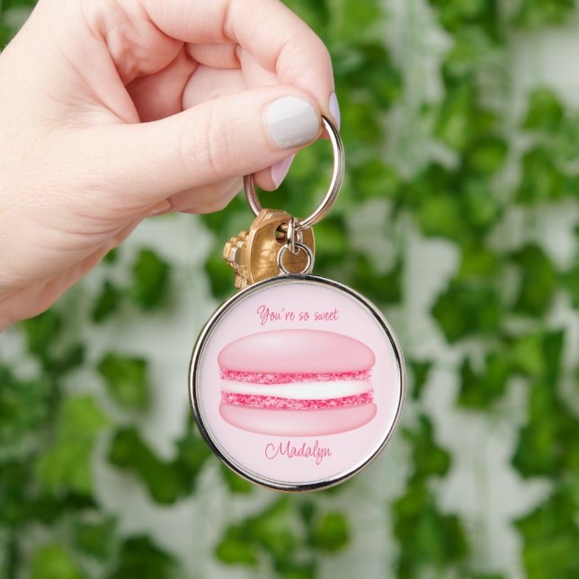 cute pink macaron so sweet girls name keychain (Hand)