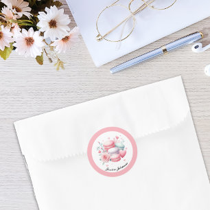 Cute Pink Macarons and Hearts Personalized  Classic Round Sticker