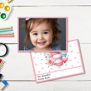 Cute Pink Macarons Photo Classroom Valentine’s Day Card