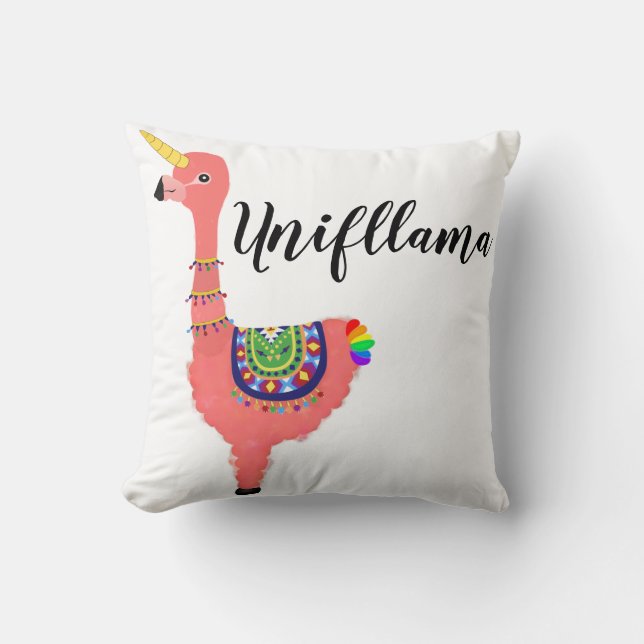 Cute Pink Magical Unicorn Flamingo Llama Unifllama Throw Pillow (Front)