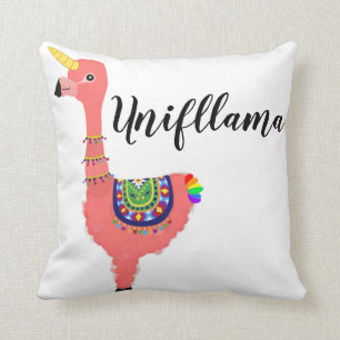 Cute Pink Magical Unicorn Flamingo Llama Unifllama Throw Pillow