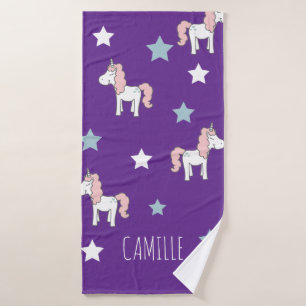 Cute Pink Magical Unicorn Purple Girls Bath Towel