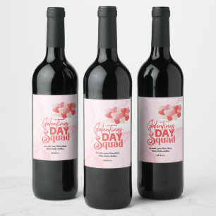 Cute Pink Marble Glitter Galentine's Day Wine Label