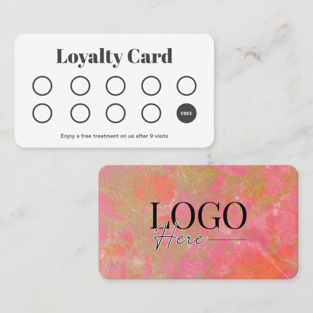 Cute Pink Marble Salon Customer Loyalty Punch Card (Front/Back)
