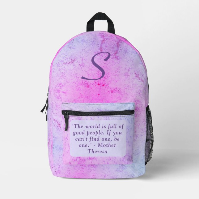 Cute Pink Marble with Text Printed Backpack (Front)