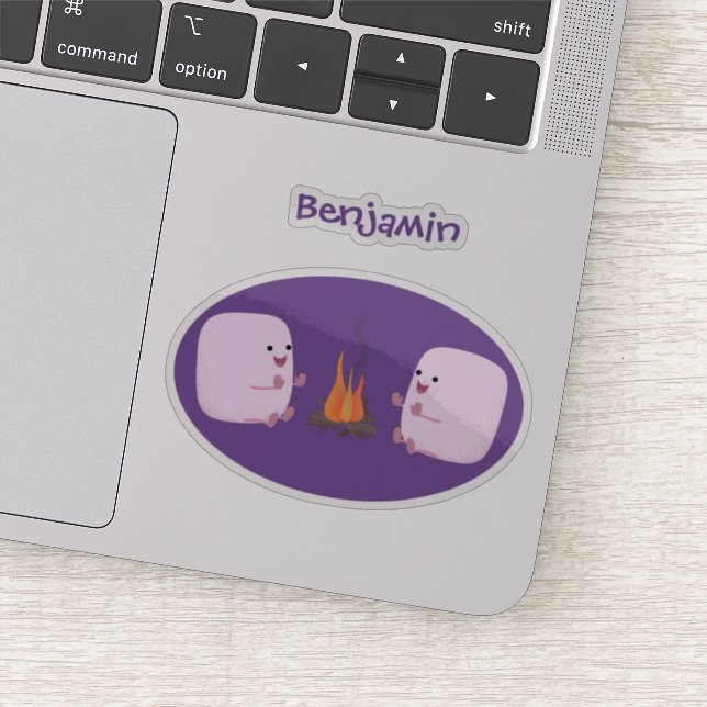 Cute pink marshmallows by camp fire cartoon (Detail)