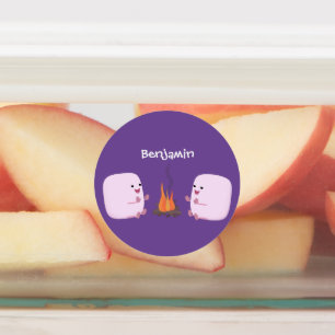 Cute pink marshmallows by camp fire cartoon