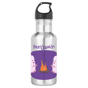 Cute pink marshmallows by camp fire cartoon 532 ml water bottle