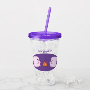 Cute pink marshmallows by camp fire cartoon acrylic tumbler