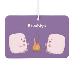 Cute pink marshmallows by camp fire cartoon  air freshener