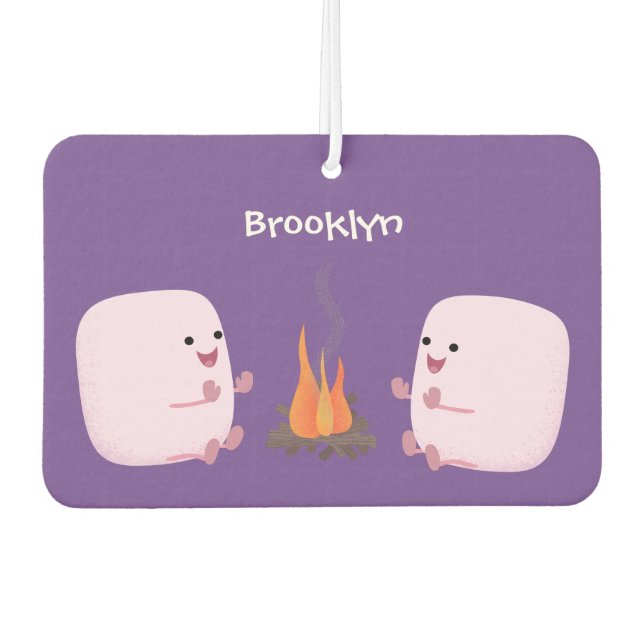 Cute pink marshmallows by camp fire cartoon  air freshener (Front)