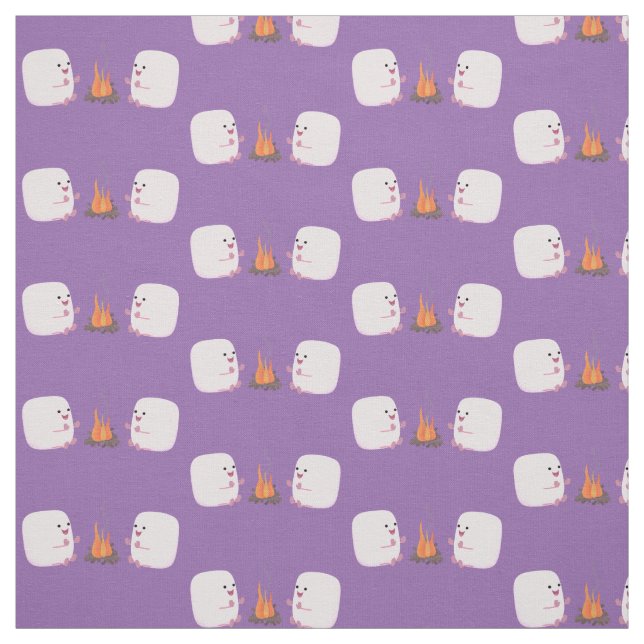 Cute pink marshmallows by camp fire cartoon fabric (Swatch)