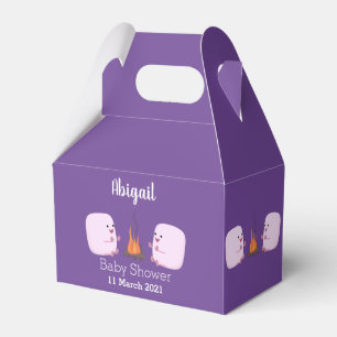 Cute pink marshmallows by camp fire cartoon favor box