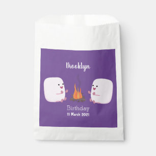 Cute pink marshmallows by camp fire cartoon favour bag