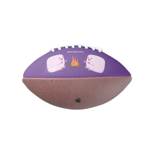 Cute pink marshmallows by camp fire cartoon football (Rotated 270)