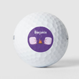 Cute pink marshmallows by camp fire cartoon golf balls