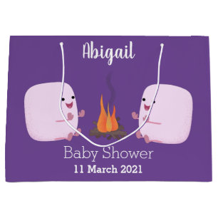 Cute pink marshmallows by camp fire cartoon large gift bag