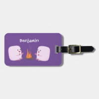 Cute pink marshmallows by camp fire cartoon