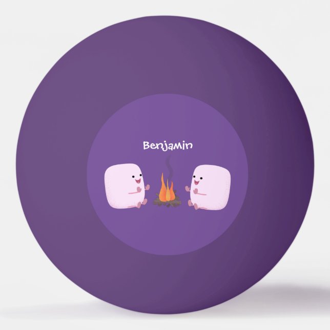 Cute pink marshmallows by camp fire cartoon ping pong ball (Front)
