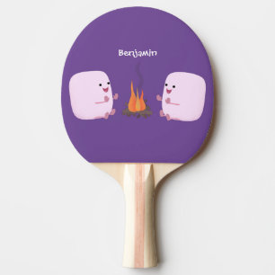 Cute pink marshmallows by camp fire cartoon ping pong paddle