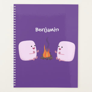 Cute pink marshmallows by camp fire cartoon planner
