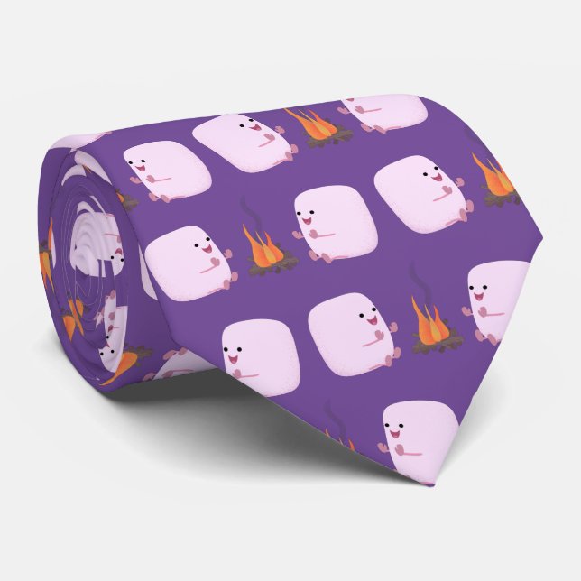 Cute pink marshmallows by camp fire cartoon tie (Rolled)