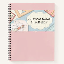 Cute Pink Math Tools Graphic Spiral Notebook