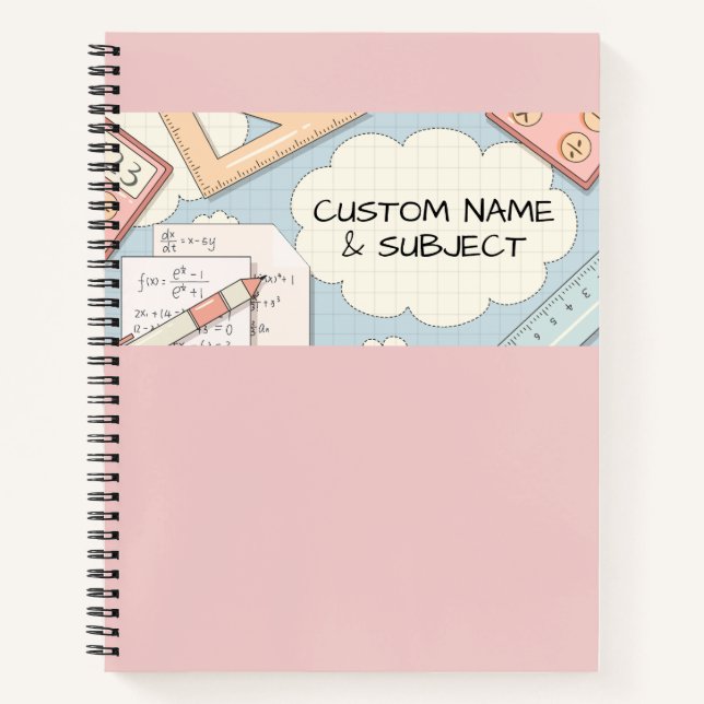 Cute Pink Math Tools Graphic Spiral Notebook (Front)