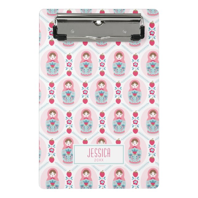 Cute Pink Matryoshka Nesting Doll Mini Clipboard (Front)