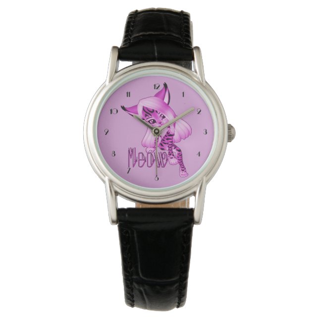 Cute Pink Meow Tiger Cat Wrist Watch (Front)