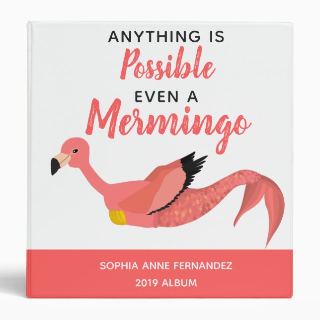 Cute Pink Mermaid Flamingo Inspirational Quote  Binder (Front)