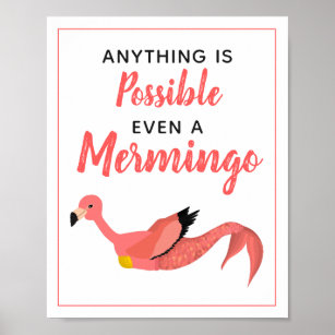 Cute Pink Mermaid Flamingo Inspirational Quote  Poster