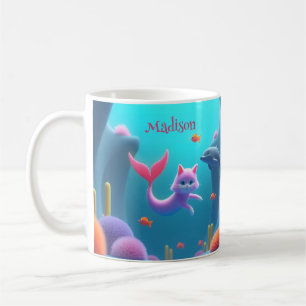 Cute Pink Mermaid Kitten Coffee Mug
