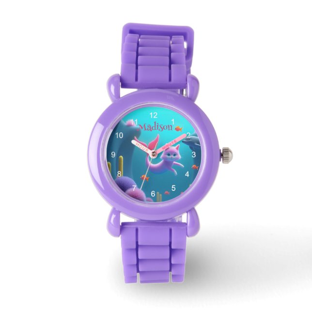 Cute Pink Mermaid Kitten Watch (Front)