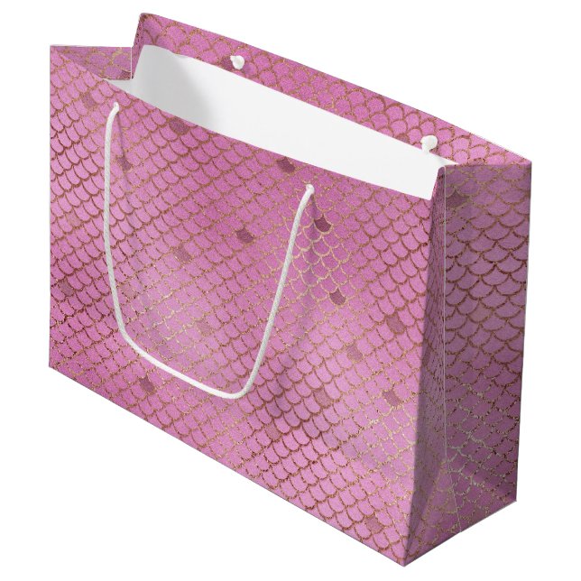 Cute Pink Mermaid Scales for a Birthday Party Large Gift Bag (Front Angled)