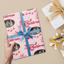 Cute pink merry Christmas custom photo gifts Wrapping Paper