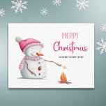 Cute Pink Merry Christmas Snowman Marshmallows Postcard<br><div class="desc">Cute Merry Christmas family postcard with an illustration of a cute snowman with pink hat and scarf roasting marshmallows. Personalize the text to add your own heartfelt message and send to your loved ones this upcoming holiday season. Illustrated and designed by Patricia Alvarez.</div>