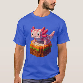 Cute Pink Minecraft Aolotl on Block friends T-Shirt