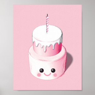 Cute Pink Mini Cake Illustration Print