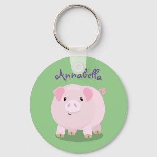Cute pink miniature pig cartoon illustration keychain