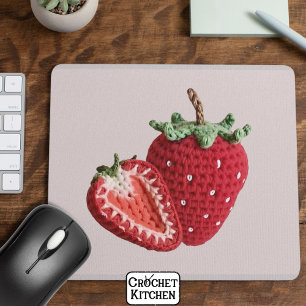 Cute Pink Minimal Granny Chic Crochet Strawberry Mouse Pad