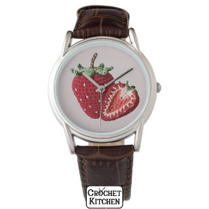 Cute Pink Minimal Granny Chic Crochet Strawberry Watch