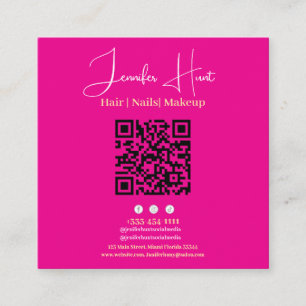 Cute Pink Minimalist QR code Business Card