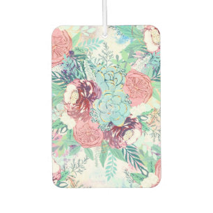 Cute Pink Mint Peony & Succulent Floral Hand Paint Air Freshener