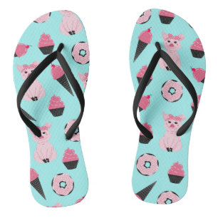 Cute Pink Mint Piggy Doughnut Ice Cream Cone Patte Flip Flops